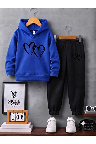 NC Nicee Clothes Children's Tracksuit Set Unisex (Black Inner Heart Print Win...