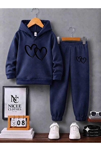 NC Nicee Clothes Children's Tracksuit Set Unisex (Black Inner Heart Print Win...