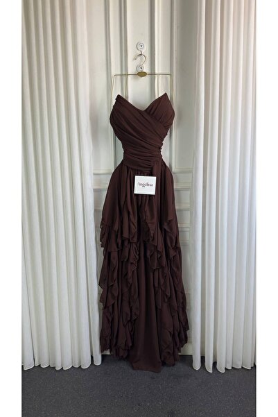 Angelinaa Dark Chocolate Brown Evening Dress, Luxurious and Elegant Feminine ...