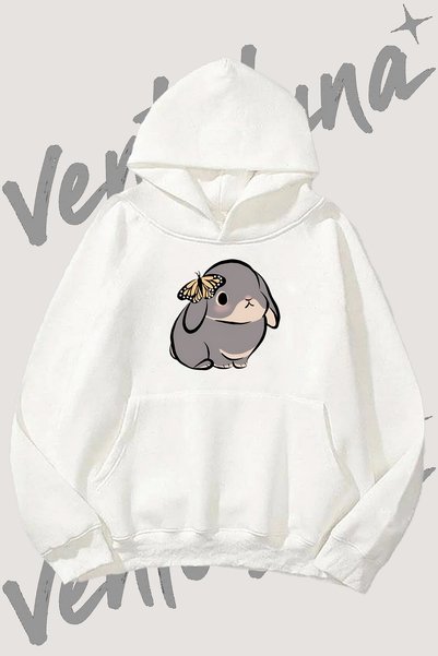 Vento Luna سويت شيرت أبيض بقلنسوة بتصميم باني باترفلاي مطبوع من الأمام