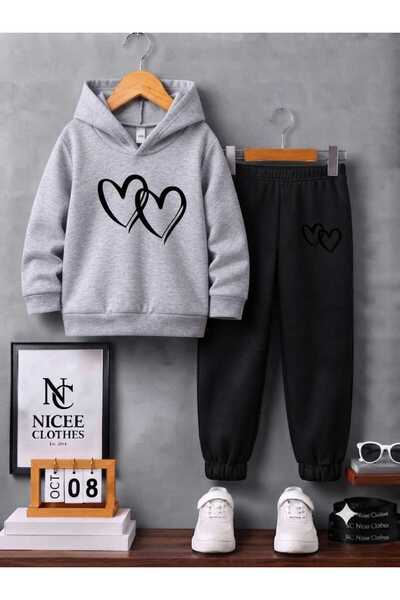NC Nicee Clothes Children's Tracksuit Set Unisex (Black Inner Heart Print Win...