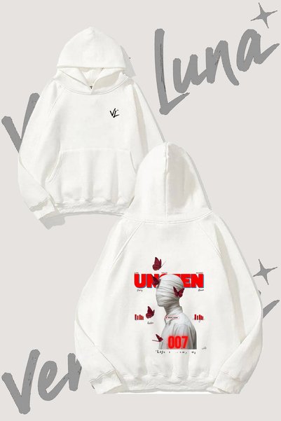 Vento Luna Bandaged Man 007 Design Back Printed White Hooded Sweatshirt