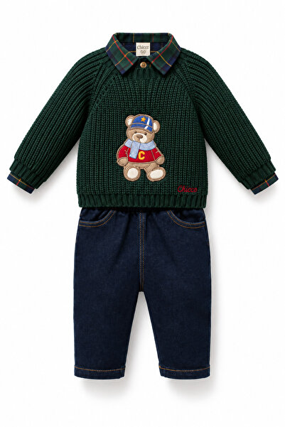 LİLİYUM Baby Boy Knitwear Sweater Shirt Pants 3 Piece Stylish Winter Combinat...