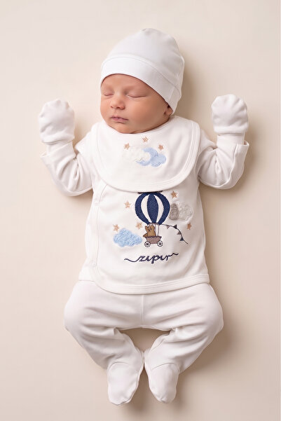 CELYSE Newborn Cotton 5-Piece Boxed Hospital-Issued Punch Embroidered Striped Baby Set 0-3 Months