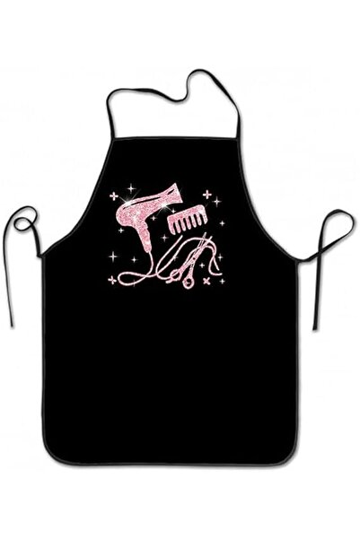 Tazweeq Funny Apron for Men Women, Black & Pink Design, Pink Hairstylist Patt...