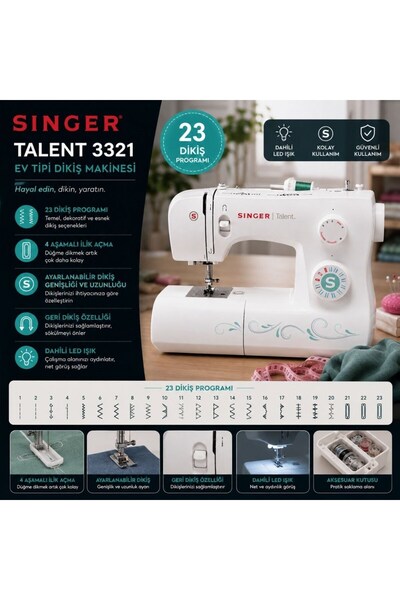 SİNGER 3321 Ev Tipi Dikiş Makinesi Elektronik Dikiş & Piko Özellikleri ile Ku...