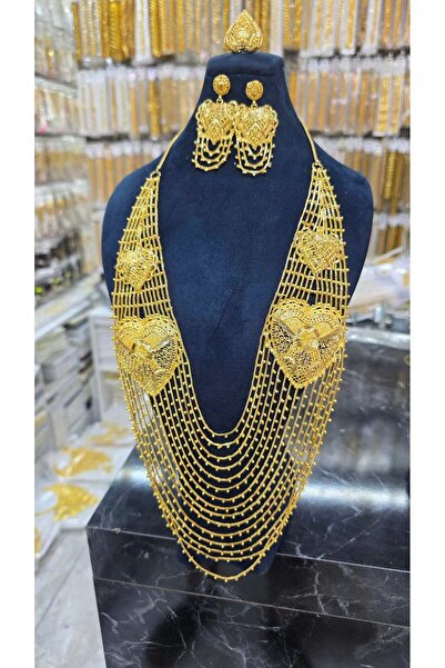 barisiva gold 22 AYAR ALTIN KAPLAMA 15 SIRA MADONNA HİNT KOLYE KÜPE YÜZÜK SET...