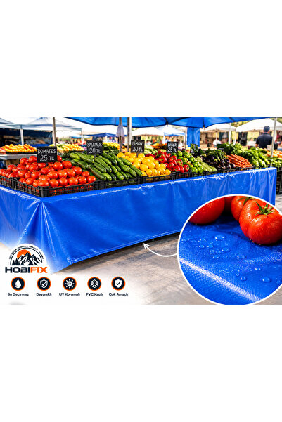 Hobifix Polyester PVC Branda Kumaşı 450 gr/m² 140 cm En Mavi Su Geçirmez Bran...