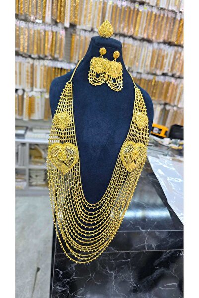 barisiva gold 22 AYAR ALTIN KAPLAMA 17 SIRA MADONNA HİNT KOLYE KÜPE YÜZÜK SET...