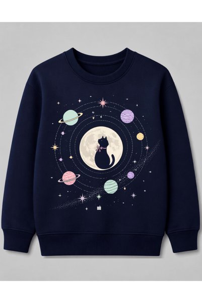 Derays 100% Cotton Girls' Sweatshirt with Cat-Butterfly Design