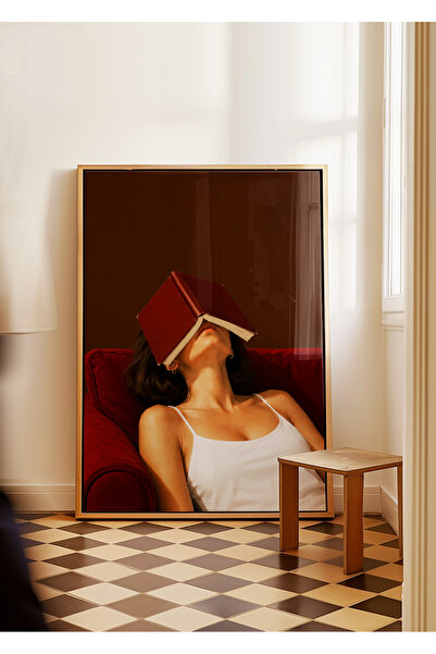 ARTHOUSECOLLECTIVE Book Collection - Book and Woman Illustration - Unframed P...