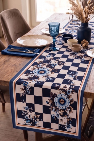 nunuteks evinizi renklendirin Dama Patterned Decorative Runner - 40X140 cm