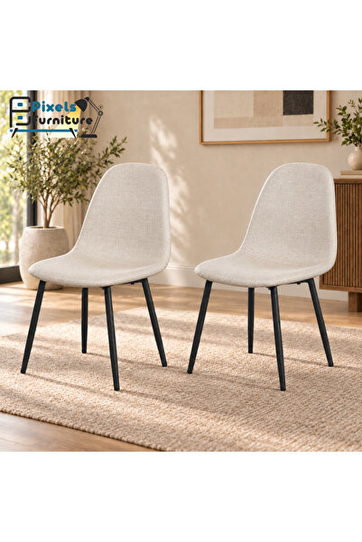 PixelsFurniture مجموعة 2 كرسي سفرة قماش كتان من بكسل الأثاث، بمسند للظهر مع أ...