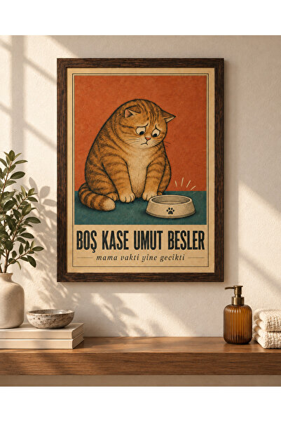 OAKY Life Boş Kase Umut Besler Komik Kedi Tablo – Çerçeve Görünümlü MDF Retro...