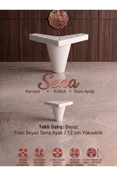 Sena Model 12 cm Beyaz Ahşap Desenli Mobilya, Kanepe ve Baza Ayağı - Robot Sü...