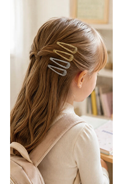 chipiques Set of 4 Glittery Gold & Silver Snap Hair Clips for Kids