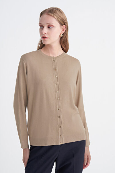 Zühre Button Detailed Ribbed Knitwear Beige Cardigan 0042