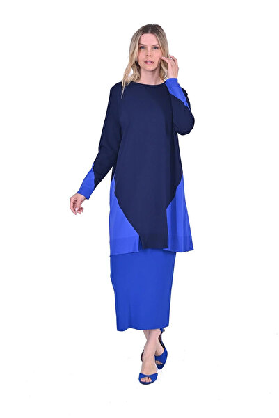 Invee Gometrik Knitwear Tunic Dark Blue 6972