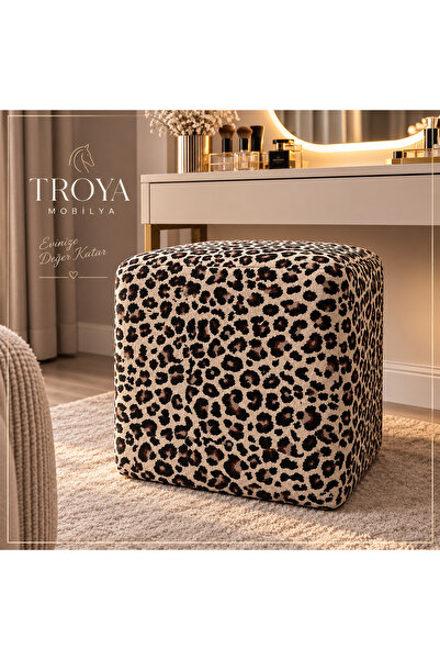 Troya döşeme Troya Mobilya - Leopar Desenli Puf 40x40 cm – Dekoratif Kare Puf...