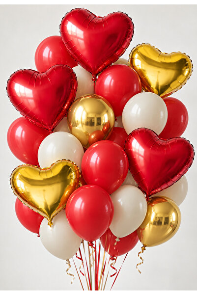 baloss fer Red Love Gold Deluxe Balloon Set 25 Pieces Pastel Red Sea Sand Chr...