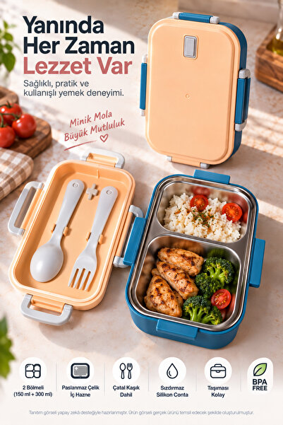 OpenCity 2 Bölmeli Paslanmaz Çelik Beslenme Kabı Çatal Kaşık Setli Sızdırmaz ...