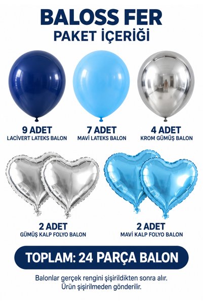 baloss fer Midnight Blue Silver Deluxe Balloon Set 24 Pieces Navy Blue Chrome Silver Heart Foil Men's Birthday Baby Shower Party Decoration Balloons