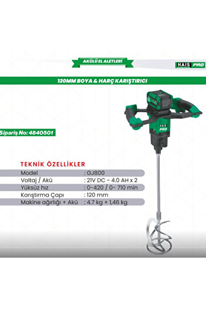 Hais Boya Ve Harç Karış. 120Mm 21V Dc-4.0 Gj800 Haispro