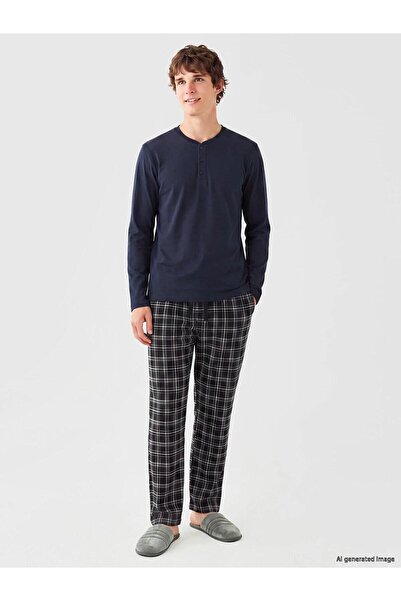 LC Waikiki Henley Collar Long Sleeve Men's Pajama Top (W6)