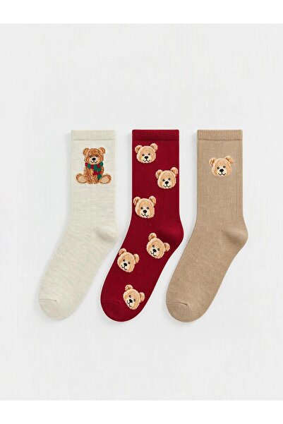 LC Waikiki Bear Patterned Women's Socks 3-Piece Set (W6)