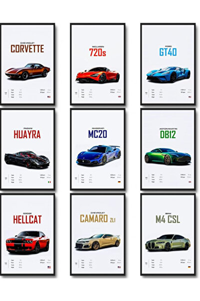 9 Lu Çerçevesiz 10x15 Araba Posteri Vintage Yarış Arabası Duvar Sanatı Süper Araba Kanvas Baskılar Erkekler İçin Oda Resimleri