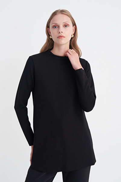 Zühre High Collar Ribbed Black Tunic 0014