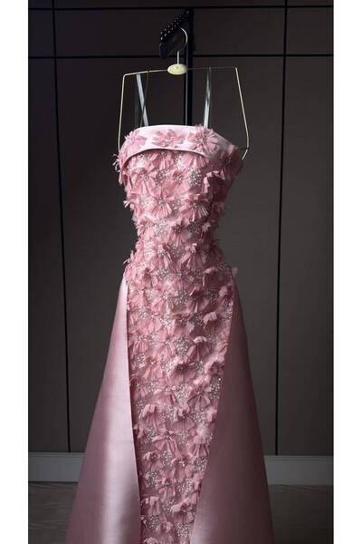 Bamah Light Pink (Flesh) Evening Gown with Luxurious Corset Design, 3D Floral...