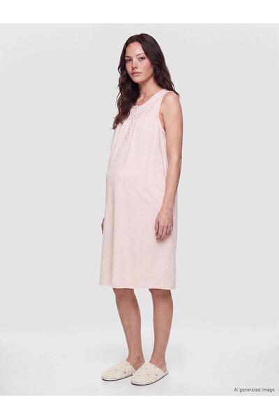 LC Waikiki Crew Neck Embroidered Maternity Nightgown (W6)