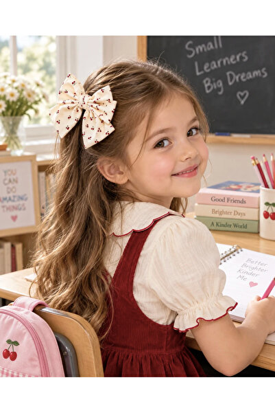 chipiques Mini Cherry Patterned Satin Ballerina Big Bow