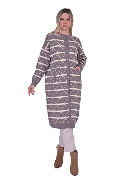 Invee Crystal Knitwear Long Cardigan Vi̇zon 7093