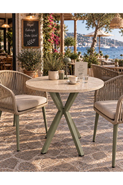 MASA MUTFAK CAFE BALKON BAHÇE RESTORAN YEMEK MASASI 70X70 ( YEŞİL TRAVERTEN Y...