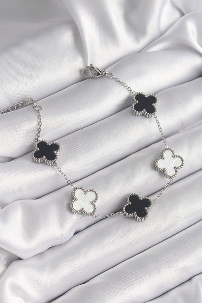 Skygo 316L Steel Silver Color Black White Clover Model Women's Bracelet Tj-Bb...