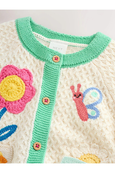 Next Baby 100% Organic Cotton Multi-Colored Pastel Crochet Embroidered Children's Knitted Cardigan Alyh53537