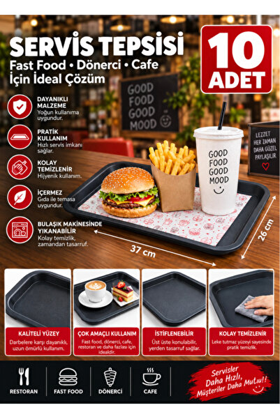 KNS Home Servis Tepsi Fast Food Servis Sunum Tepsisi Kaydırmaz 27 X 36 cm Tep...