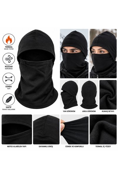 Valens Termal Kar Maskesi – Soğuk Hava Koruyucu Balaklava Boyunluk Siyah
