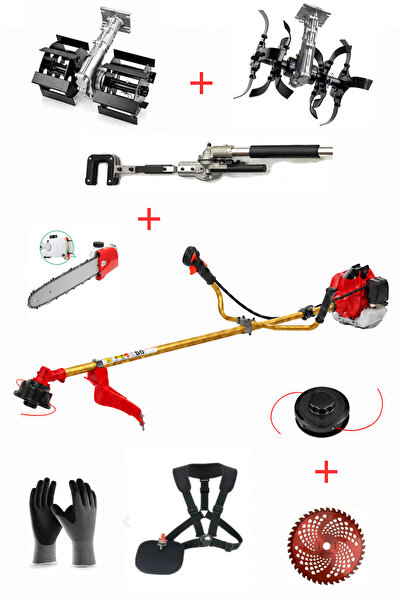 Benzinli Yan Tırpan + Çift Toprak Çapalama + Dal Budama + Kancalı Silkeleme Aparatı SET 52 CC 4.6 HP