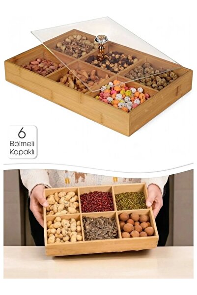 Matiate Home 6-Compartment Bamboo Organizer with Lid, Snack Bowl, Breakfast C...