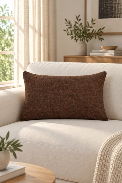 texta home deco Serene Düz Dokuma Kırlent Kılıfı Kahverengi - 30x50 cm