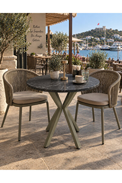 MASA MUTFAK CAFE BALKON BAHÇE RESTORAN YEMEK MASASI 70X70 ( YEŞİL S.MERMER YU...