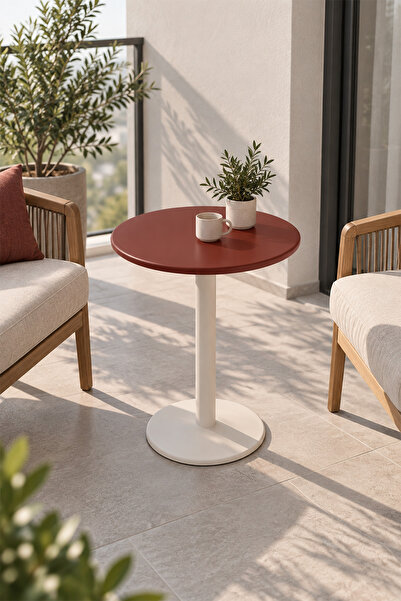 VOİ DESIGN Ploum Yuvarlak Mutfak ve Balkon Masası 60 cm - Metal Ayaklı, Kirem...