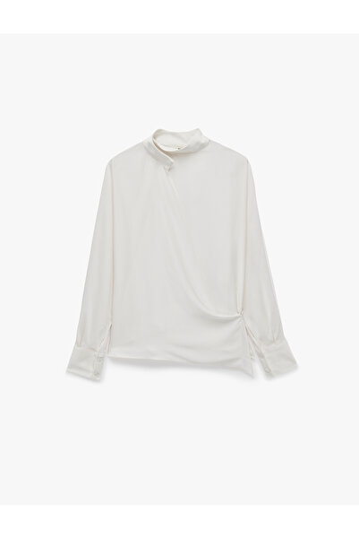 Koton Loose Cut Long Sleeve Double Breasted High Neck Satin Blouse