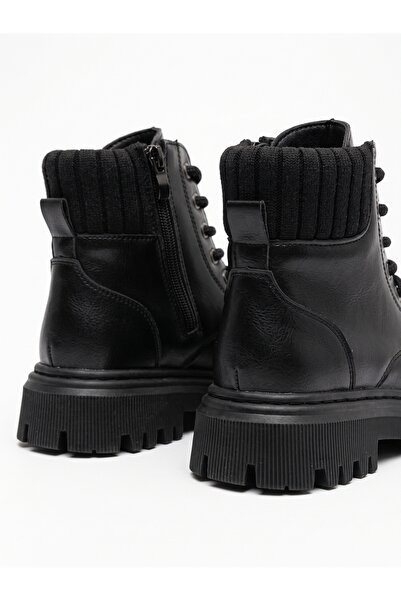 KATEYLER Shiny Black Zippered Lace-Up Girls' Boots