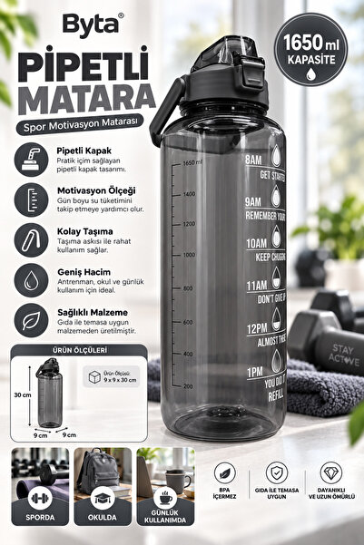 BYTA 1650 ml Motivasyonel Sporcu Matarası Dayanıklı Gövde