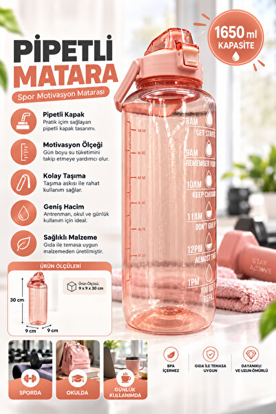 BYTA 1650 ml Motivasyonel Sporcu Matarası Dayanıklı Gövde