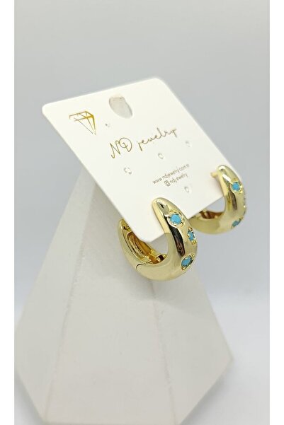 ndjewelry Solene Turquoise Stone Detailed Gold Hoop Earrings
